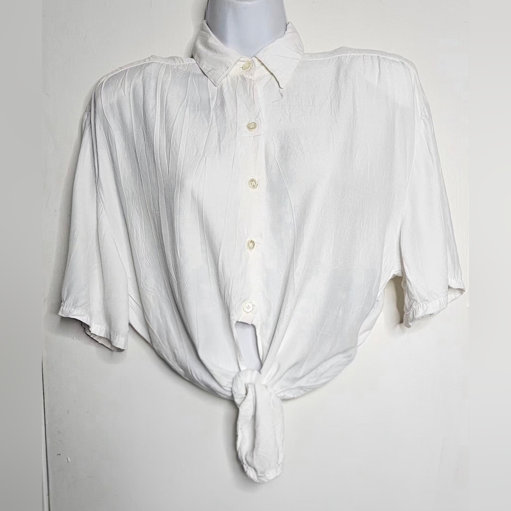 Vintage 90s Narcissus White Tie-Front Blouse Size Small